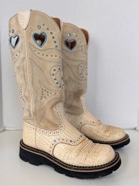 Ariat Baby Buck Women's Bone Gator Leather Cowboy Boots Fatboy Mid Calf Size 6